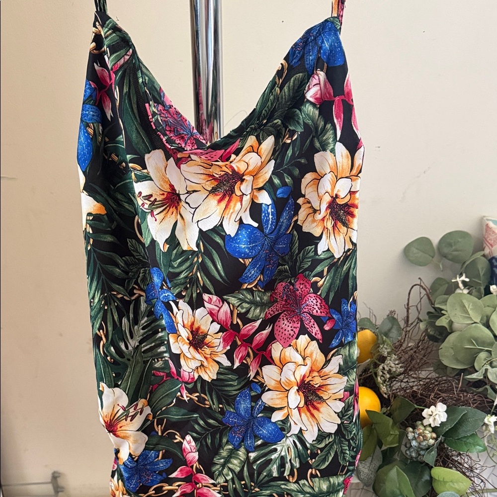 Tropical Floral Slip shirt - Black Background with Multicolor Blooms